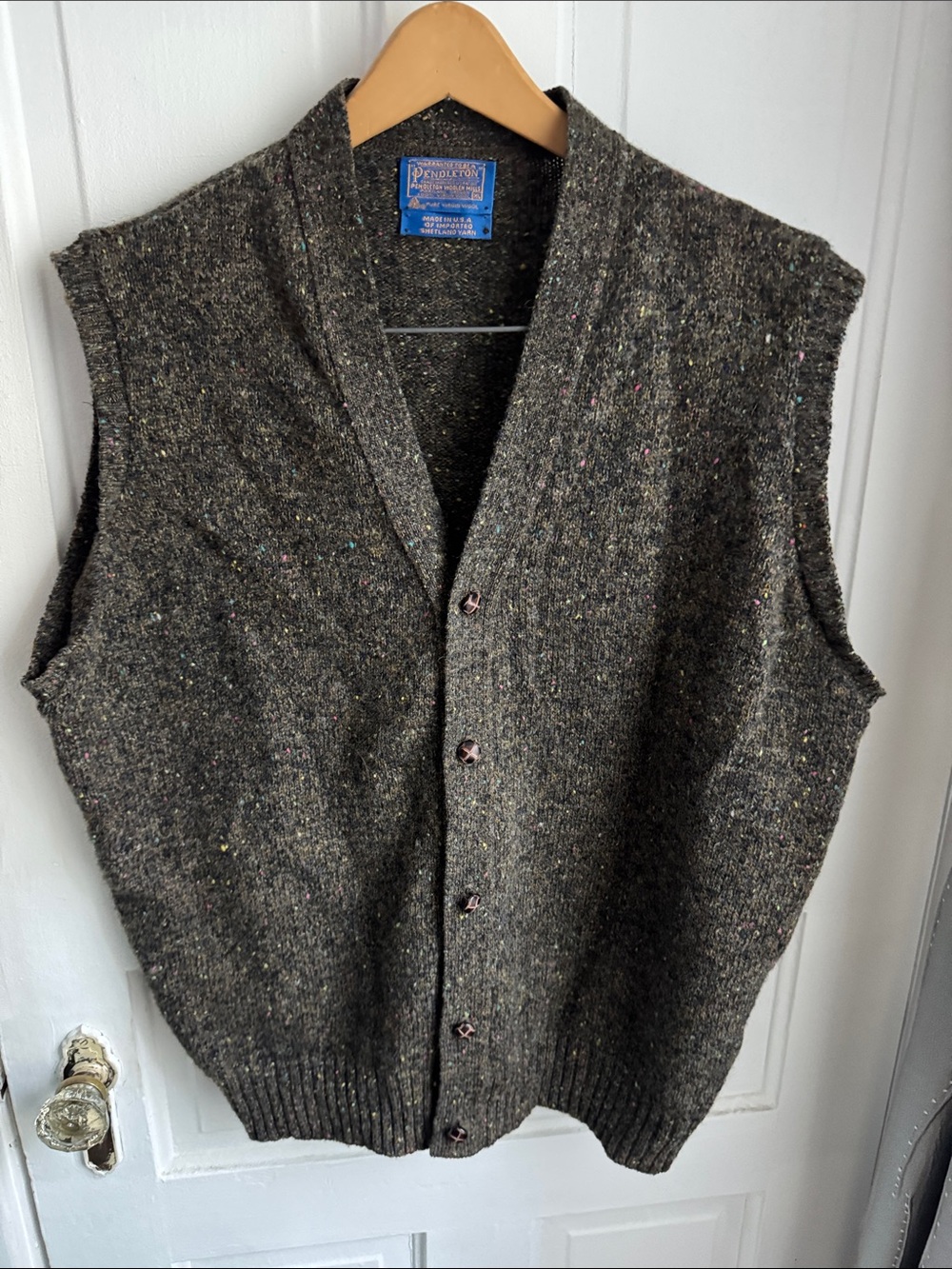 Pendleton Dark Olive Tweed Wool Button Vest